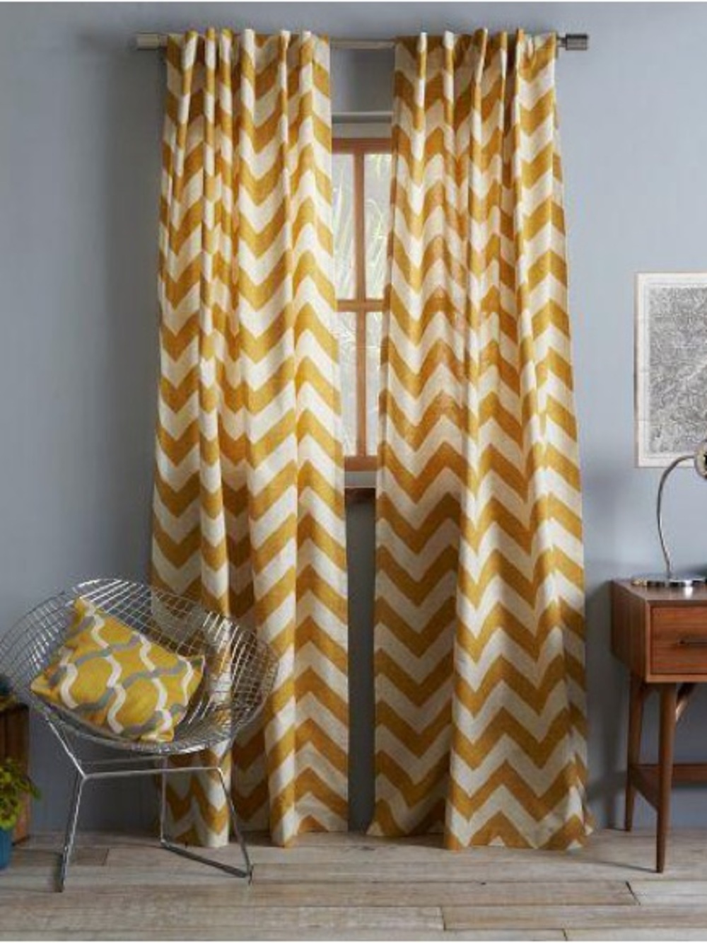 West Elm Chevron Gold/Cream 2 Curtain Panels